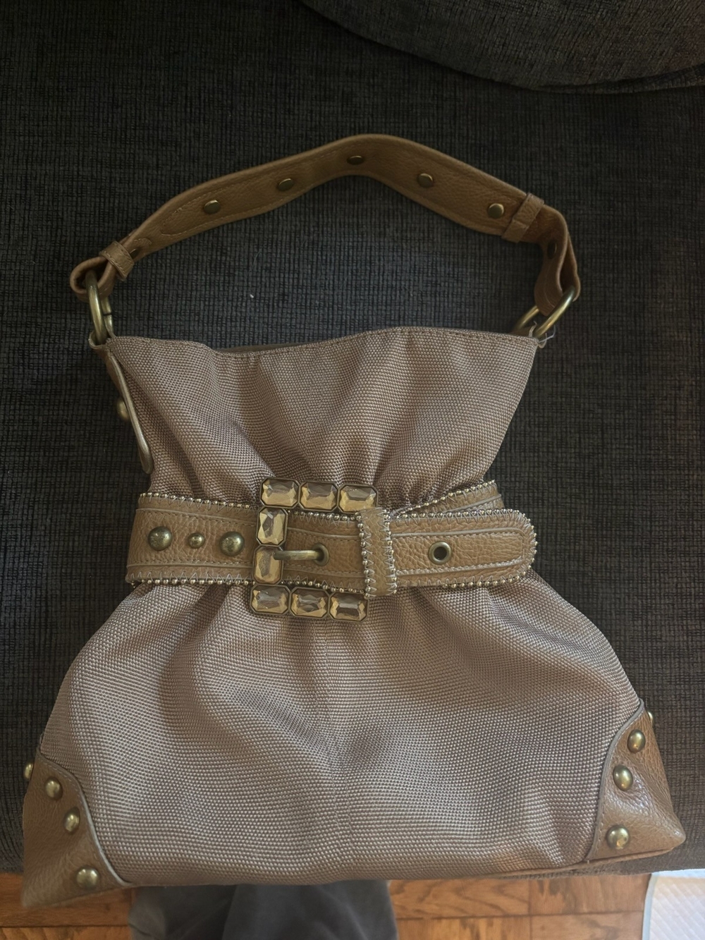 Kathy Van Zeeland Tan Belt-Accent Shoulder Bag